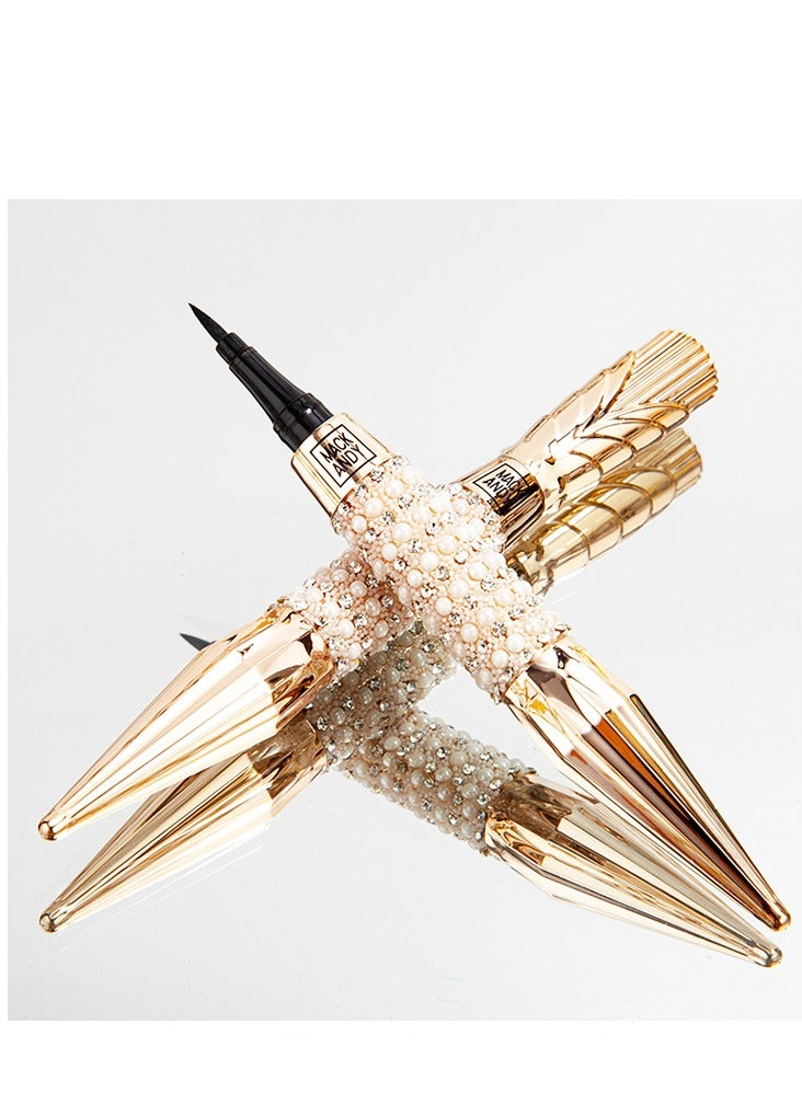 قلم تحديد العيون الفاخر للسيدات تصميم جديد على شكل صولجان الملكة اللؤلؤي، مستحضرات تجميل عصرية للعيون (أسود، قطعة واحدة) - Image 4